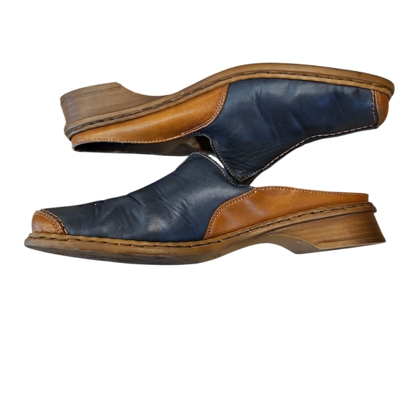 Rieker Antistress SZ 39/8.5 Closed Toe Slip On Leather Mule 1" Heel Blue/Tan - Picture 5 of 10